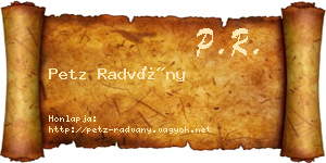 Petz Radvány névjegykártya